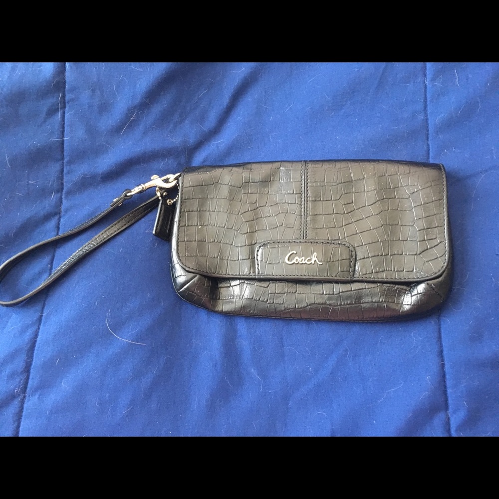 Black leather Coach wristlet